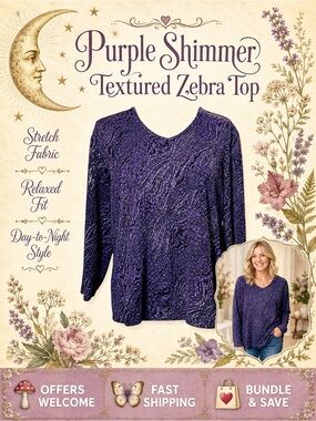 Allison Daley Purple Textured Top Shimmer Detail Stretch L/XL